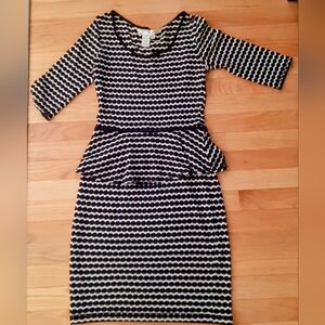 Max Studio Peplum White And Black Dress, 3/4 Sleeves